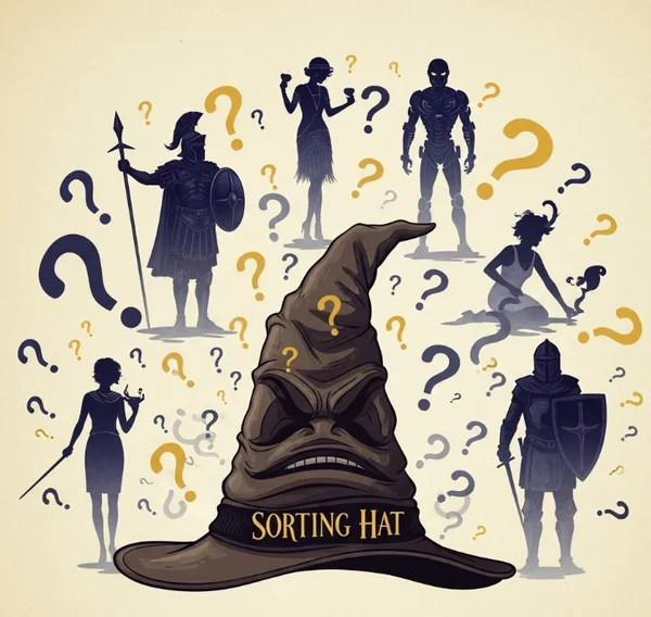 Stylized image of the Sorting Hat with question marks