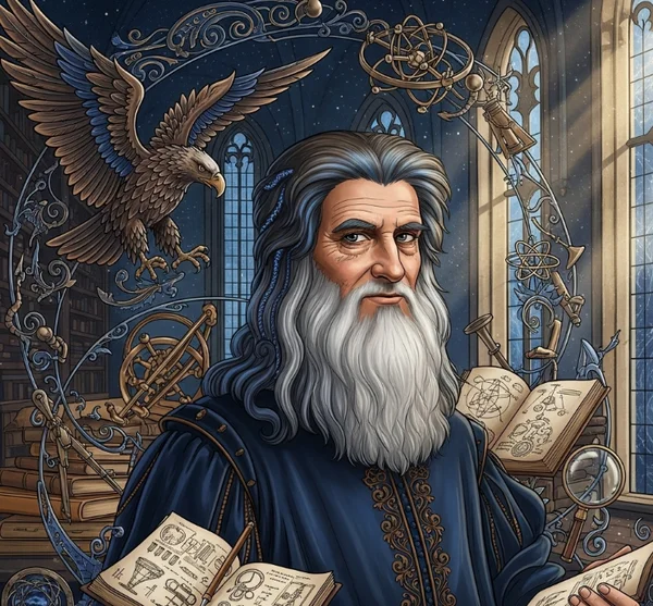 Leonardo da Vinci with Ravenclaw symbols