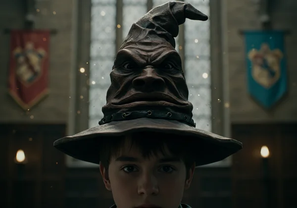 Topi Pengisih pada kepala pelajar di Hogwarts