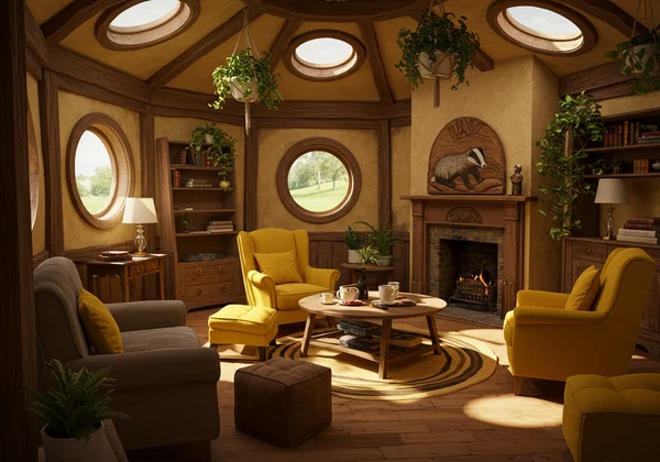 Earthy and welcoming Hufflepuff common room.