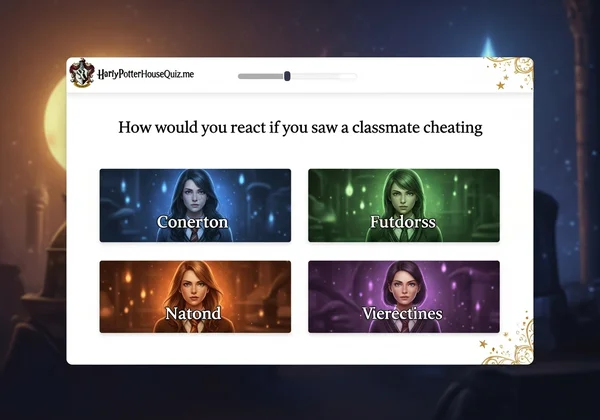 HarryPotterHouseQuiz.me interface with clear personality questions